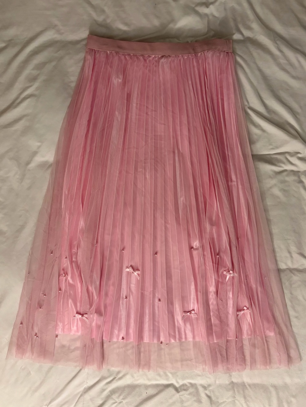 Women's Pink Pleated Tulle Midi Skirt